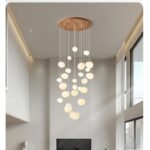 Cream Style Loft Staircase Light, Duplex Building, Attic Living Room, Stone Pendant Light, Suspended Ceiling, Stairwell, Apartment Staircase Pendant Light - Image 5